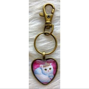 ⭐️ 3/$15 Lisa Frank Purrscilla the Kitty Gold Heart Shaped Keychain
